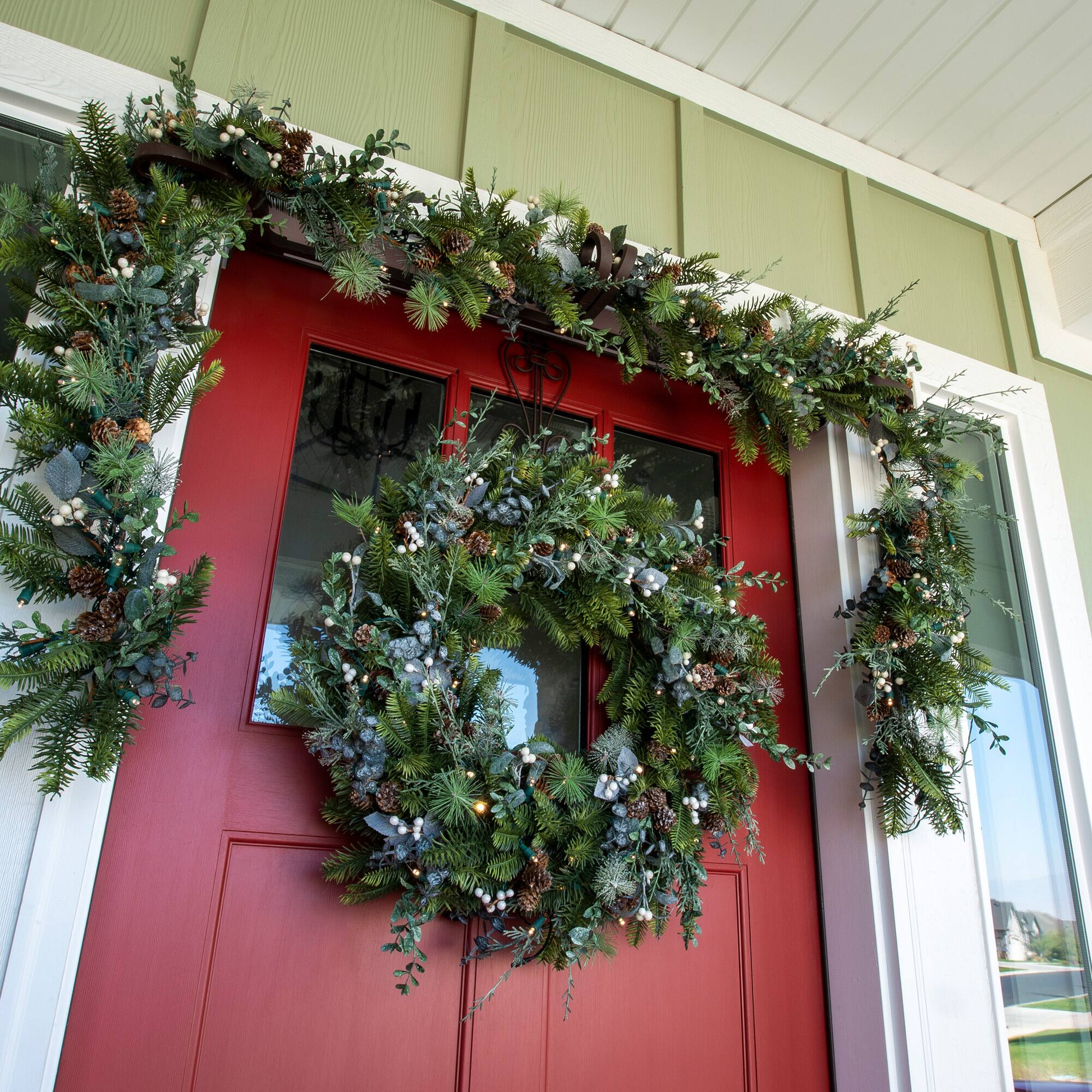 Village Lighting 30" Pre-Lit Rustic White Berry Christmas Wreath, Clear LED Lights